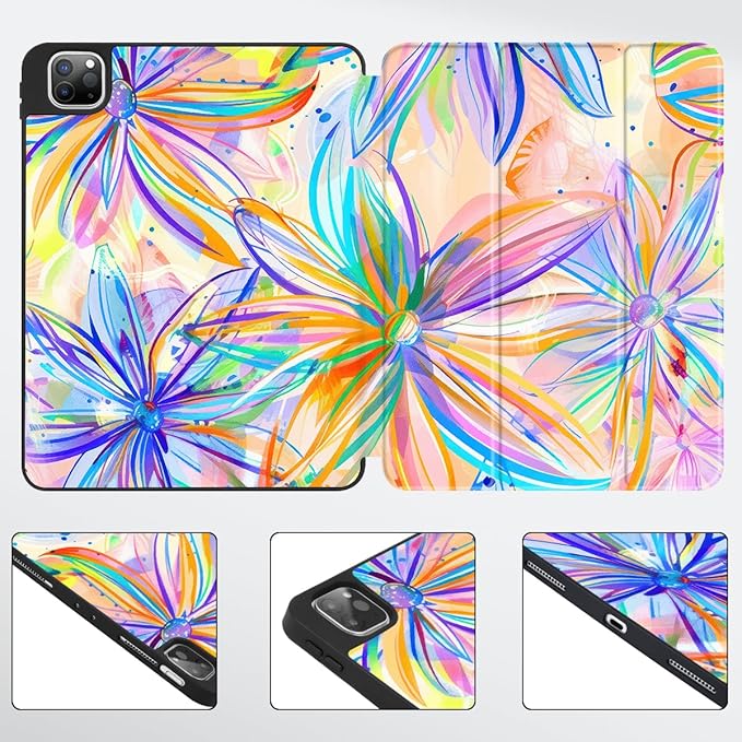 Mektron for iPad Pro M2 11-inch 4th/ 3rd/ 2nd/ 1st Gen Case 2022 2021 2020 2018 with Pencil Holder Tablet Cover with Soft TPU Back Cover for 11 inch iPad Pro Watercolor FlowerC328
