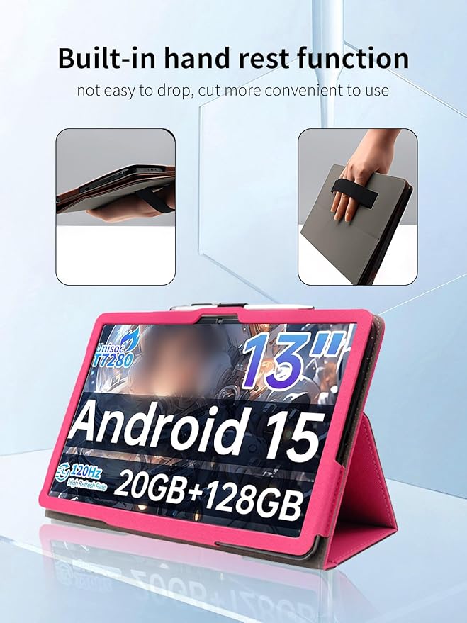Case for Teclast T65 Tablet 13.4 inch Android 15 TabletsUYRUREL Leather Slim Folding Stand Cover with Hand Strap Magnet for Men Women Full ProtectionRosered.