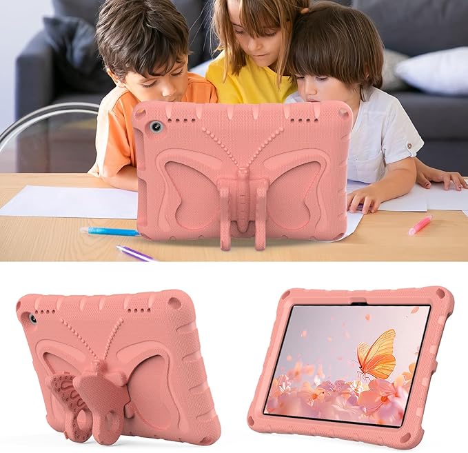 for Kindle Fire HD8 (2020/2022) Kids Girl Tablet Case Butterfly Wings Kickstand EVA Material Light Weight Shockproof Rugged Heavy Duty Kids Case for Kindle Fire HD8 Plus (2020/2022) (Pink)