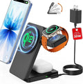 Magnetic Wireless Charging Station for Apple: Upgraded Qi2 Certified 15W 3-in-1 Magsafe Wireless Charger Stand Foldable Travel Fast Charger for iPhone 17 16 15 14 13 12 Series Apple Watch AirPods