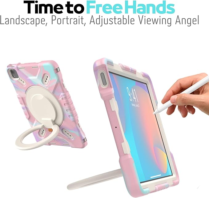 Pepkoo Triple Shockproof Case for iPad Air 5th/4th Generation 10.9 inch 2022/2020 and iPad Pro 11 Case Kids Boy Girl Cover with Kickstand Shoulder Strap (M-Pink)