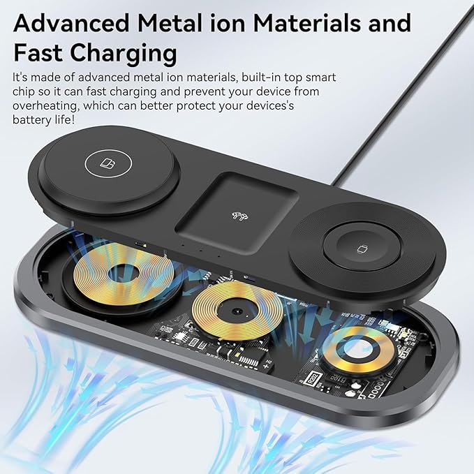 3 in 1 Fast Wireless Charger Stand for iPhone Foldable Travel Charging Station for Magsafe for iPhone 17/Air/16/15/14/13/12 Series Apple Watch Serie AirPods pro/2/3/4 2025 Christ mas Gifts (Black)