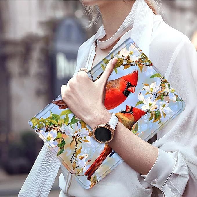 Case for Amazon Kindle Fire HD 8 &amp 8 Plus Tablet (12th Generation/10th Generation 2024/2022/2020 Release) 8 Slim PU Leather Cover with Smart Auto Sleep/Wake-White Flowers Rred Birds