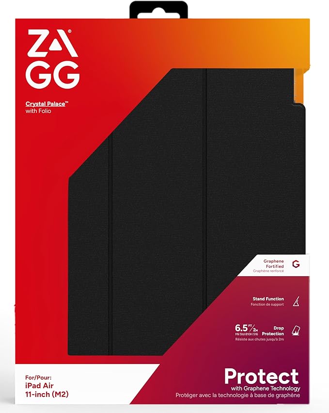 ZAGG Crystal Palace Folio iPad Air 11 (M5)/ (M4)/ (M3)/ (M2) Verde Case - Ultra-Slim Drop-Proof up to 6.5ft Crystal Clear with Scratch-Resistant Surface Integrated Non-Magnetic Foldable Stand