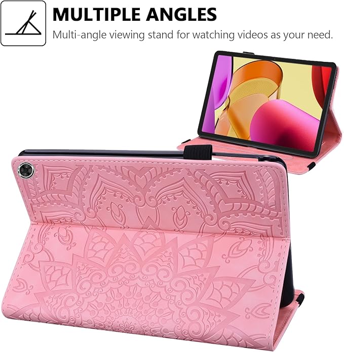 Case for Amazon Fire Max 11 (2023) Techcircle Stylish Mandala Embossed PU Leather Folio Stand Soft TPU Back Cover Slim Lightweight Elastic Band Protective Case with Pen Holder &amp Card Slots Pink