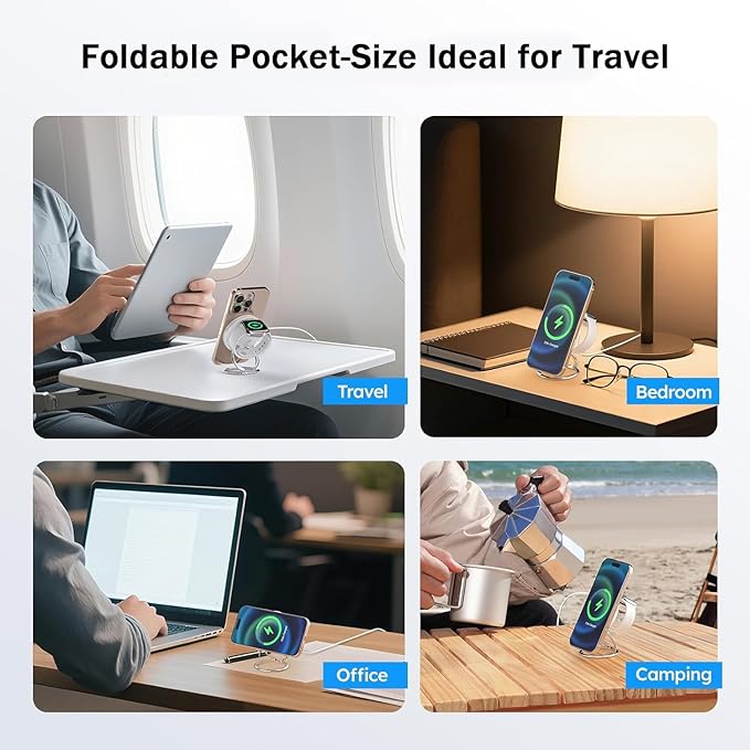Wireless Charger Stand Foldable Magnetic 3 in 1 Charging Station for Multiple Devices Phone Stand and HolderCompatible with iPhone 17/16/15/14/13 Series 1 Pack