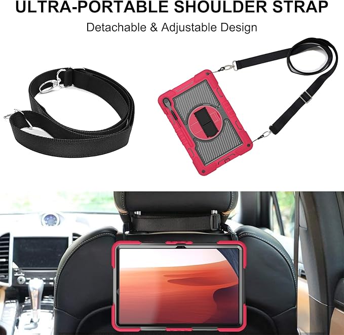 Tablet Case Compatible with Samsung Galaxy Tab S10 FE Plus 13.1 Inch 2025 Model (SM-X620/X626) CaseHeavy Duty Shockproof Rugged Protection Cover Stand &ampHand Strap+Shoulder Strap(Red)