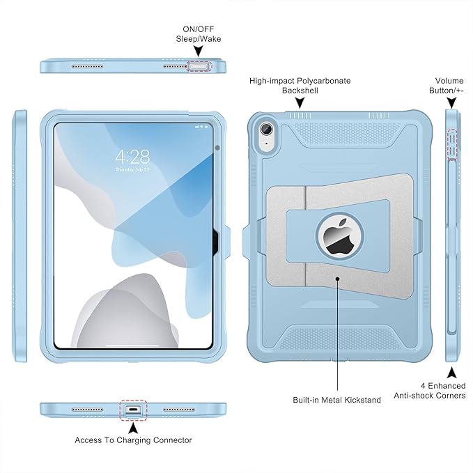 Soke Case for iPad (A16) 11th Generation 11-Inch 2025 /10th Generation 10.9-Inch 2022 with Screen Protector and Multi-Angle Kickstand Rugged Full Body Heavy Duty Protective Cover - Ice Blue