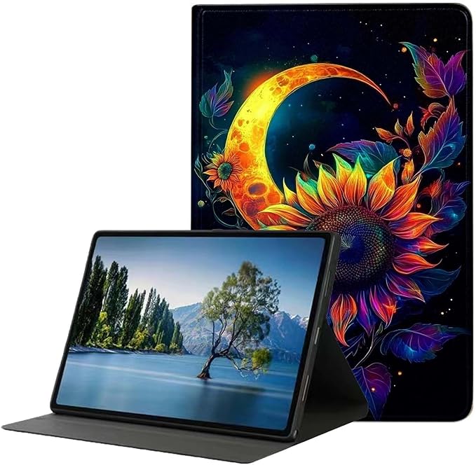 Case for iPad (A16) 11th Generation 11 Inch 2025/iPad 10th Generation 10.9 inch 2022Slim PU Leather Cover Adjustable Stand Auto Wake/SleepMoon Sunflower