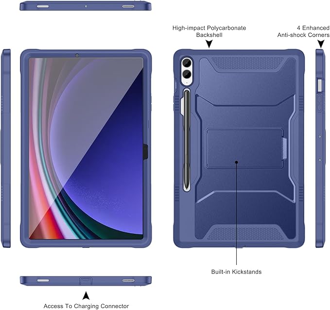 Soke Case for Samsung Galaxy Tab S9 Plus/S9 FE+ 2023 with Built-in Screen Protector &amp Kickstand Rugged Full Body Protective Cover for Galaxy Tablet 12.4 InchNavy