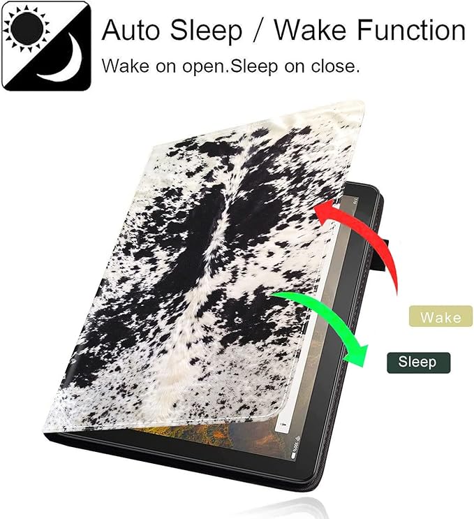 Case for Amazon Fire HD 8 &amp Fire HD 8 Plus Tablet (Fits Both 12th/10th Generation 2022/2020 Release)- Premium Leather Standing Cover with Auto Sleep/Wake Cowhide Black &amp White Cow Spots Patt