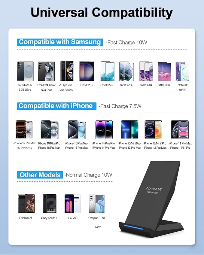 Fast Wireless Charging Stand Equipped with PD 30W Adapter High Speed Universal Charger with Extra USB-A Port Compatible with iPhone 17/16/15/14/13/12/11 for Samsung Galaxy S26/S25/S24/S23/S22