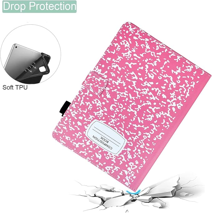 Cute Case for All-New Amazon Kindle Fire HD 10 &amp 10 Plus Tablet (13th/11th Generation 2023/2021 Release) 10.1Vegan Leather Slim Folding Stand Cover with Pocket Auto Wake/SleepPink Notebook