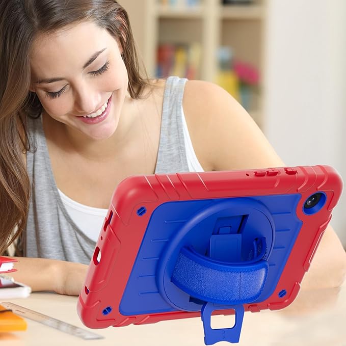 Case for Samsung Galaxy Tab A9 Case 8.7 Inch 2023 with 360 Rotating Hand Strap &amp Shoulder StrapProtective Case for Galaxy Tab A9 8.7 Tablet SM-X110/X115/X117 (Red+Blue)