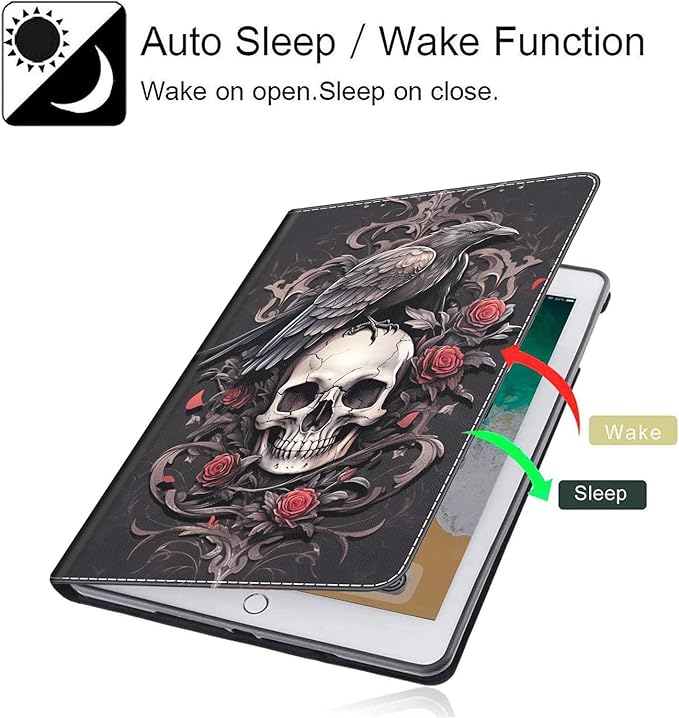 Case for All-New Amazon Fire HD 10 Tablet and Fire HD 10 Plus (13th/11th Generation 2023/2021)Auto Sleep/Wake Multi-Angle Viewing Slim Folio Stand Cover Black Raven Sits on The Skulls and Roses