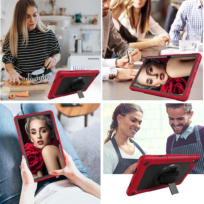 Mignova for TCL Tab Pro 5G Tablet Case Built in Rotating Kickstand/Shoulder Strap Hand Strap Hybrid Shockproof Armor Kids Friendly Case for Nokia T20/T21/Vastking KingPad M10 10.36 inch(Red+Black)