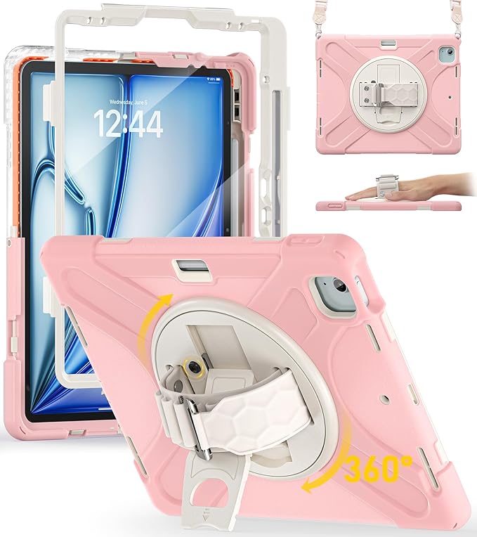 BRAECN Case for iPad Air 13 Inch 2026(M4)/2025(M3)/2024(M2) &amp iPad Pro 12.9''(2022/2021/2020/2018) Full-Body Protection Screen Protector Pencil Holder 360° Rotating Handle Kicktand Kids Friendly