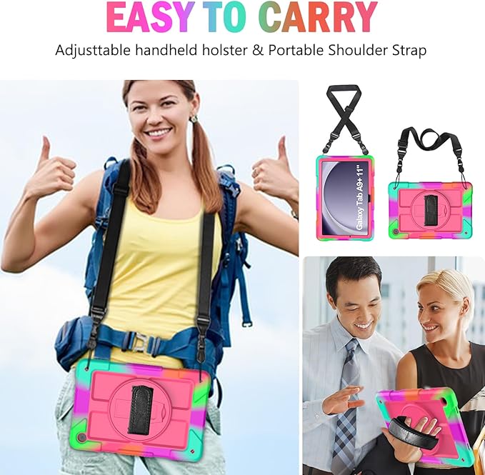 BMOUO CASE for Samsung Galaxy Tab A9+ Plus Case 11 2023 (SM-X210/X216/X218) Shockproof Galaxy Tab A9 Plus Case with Rotating Stand and Hand/Shoulder Strap Magenta