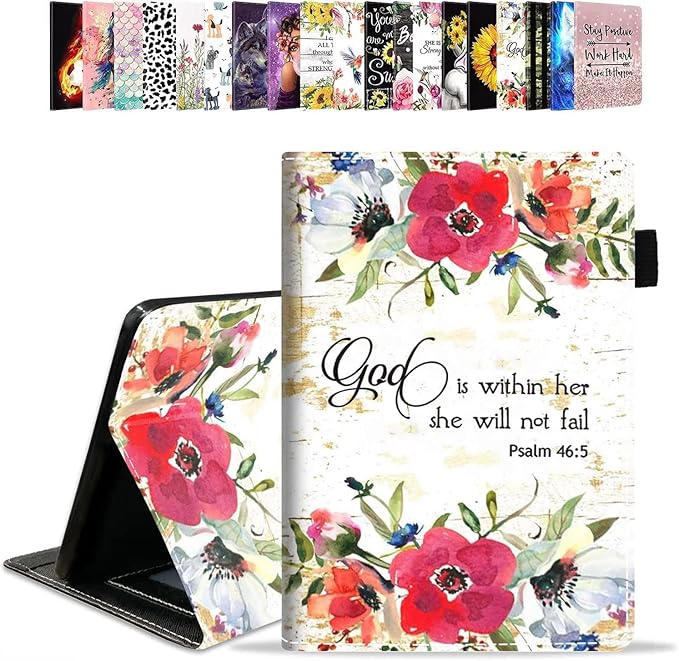 Case for Amazon Kindle Fire HD 10 &amp 10 Plus Tablet 10.1 (13th/11th Generation 2023/2021 Release) - PU Leather Folio Case with Smart Auto Wake/Sleep Floral Quote Bible Verse Psalm 46:5