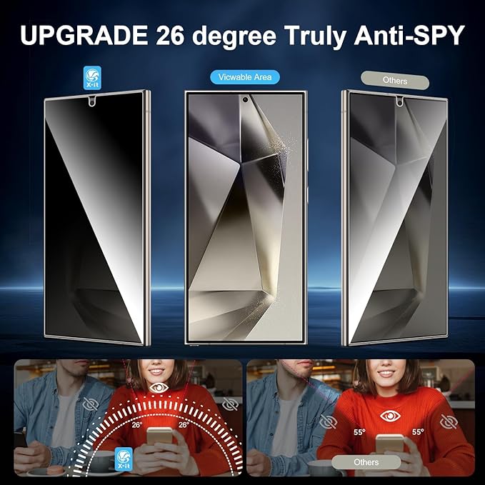 X-it for Samsung Galaxy S24 Ultra Screen Protector Privacy [Auto Alignment/Dust Removal]Bubble-Free[100% Ultrasonic Fingerprint ID] Easy Installation Full Coverage Anti-Spy [Non-Glass] 2 Packs