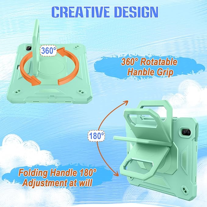 KCJ for iPad Air 11 Inch Case M3 2025 7th Generation &amp M2 2024 6th Generation with Tempered Glass Screen ProtectorRugged Protective Case with Folding Stand/Pencil Holder/Shoulder Strap (Mint Gre