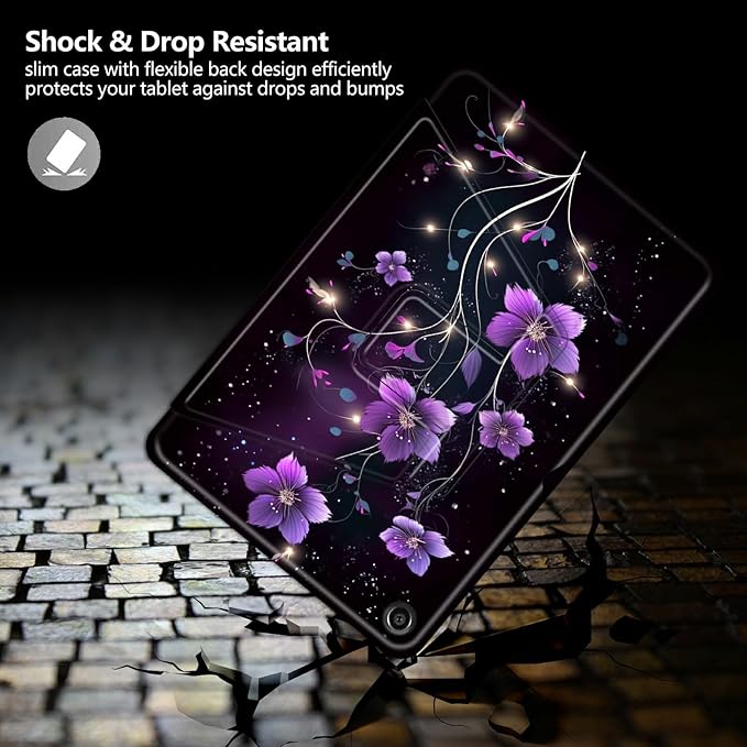Case for iPad 10.2 Case iPad 9th/iPad 8th/iPad 7th Generation 2021/2020/2019 Purple Flower Theme 360 Degree Rotating Stand Protective Cover with Auto Sleep/Wake for iPad 10.2 Tablet