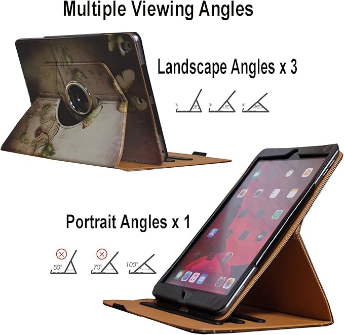 Case for iPad 9th 8th 7th Generation 360 Rotating Smart Cover Folio Stand with Pocket Auto Wake Up/Sleep for 2021 2020 2019 iPad 10.2 A2197 A2198 A2199 A2200 A2602 A2603 (Butterfly Flower)