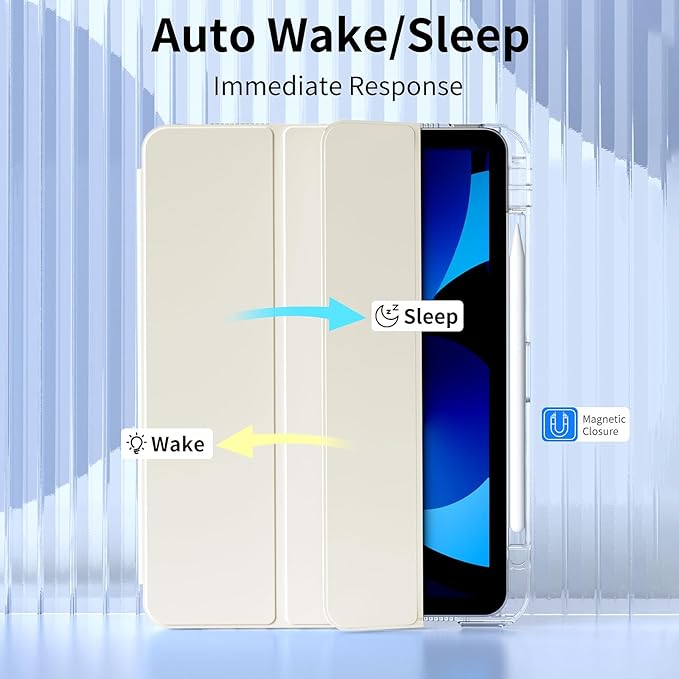 kenke Hybrid Case for iPad Air 11 Inch (M3) 2025 / (M2) 2024 iPad Air 5th/4th Gen 2022/2020 10.9 Inch with Pencil Holder Detachable Cover with Clear Hard Back Shell Auto Sleep/Wake Cream White