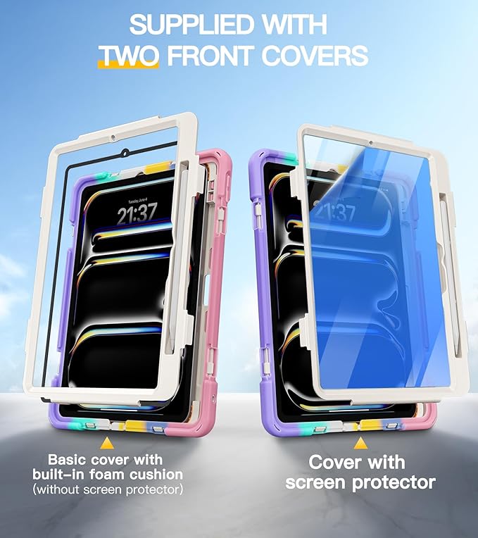 BRAECN Case for iPad Pro 11 inch M5 2025 &amp M4 2024 4 Layers Heavy Duty Full-Body Protection Screen Protector Pencil Holder 360° Rotating Handle Kickstand Shoulder Strap Kids Friendly