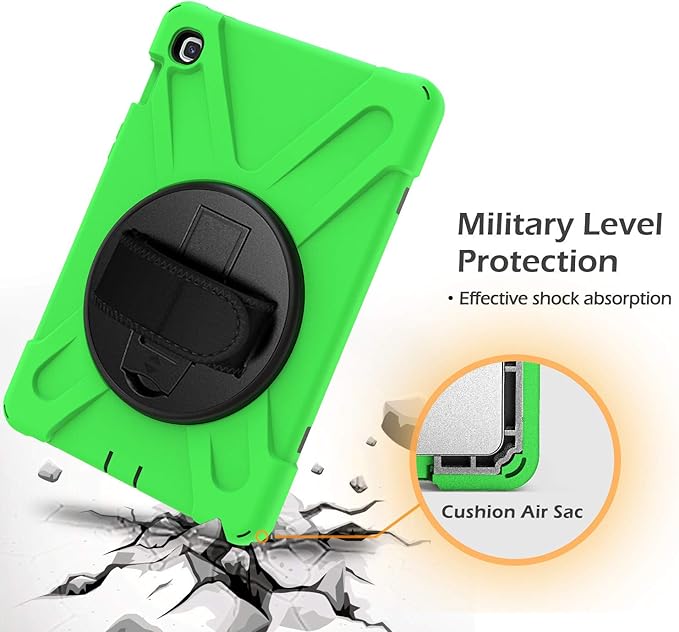 JZ 360 Degrees Kickstand Case Compatible with Samsung Galaxy Tab S4 10.5 (SM-T830T835T837) Stand Case Cover with Wrist Strap and Shoulder Strap - Green
