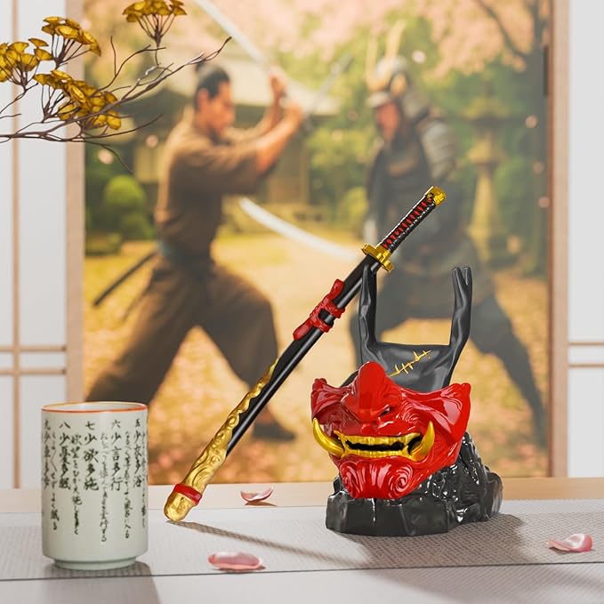 NiHome Samurai Warrior Mask Gaming Controller Holder Stand for PS5 Xbox Switch &amp Headsets Handcrafted Resin Sculpture Desktop Display Organizer for Gamers Multi-Device Charging Dock for Smartpho