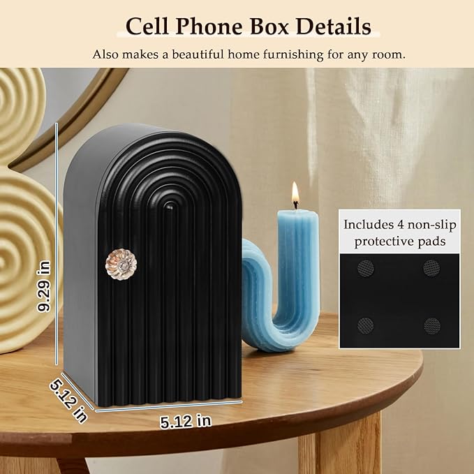 Phone Box for Family Time Bamboo Cell Phone Jail 3 Sections Hold 6 Phones with Charging Holes Phone Holder Self-Discipline Box Help Kids Adults Focus Back Mobile Phone Addiction (Black)