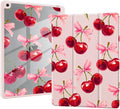 Lovely Cherry Case for iPad mini 7 (A17 Pro) 2024 / iPad mini 6 2021 8.3 Inch with Pencil Holder Cute Bow Girly Pink Leather Clear Back Shell Foldable Protective Cover