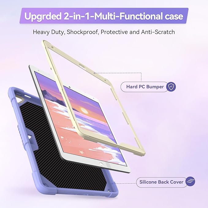 for iPad 9th Generation Case 10.2 inch for Kids Girls with Butterfly Kickstand Shoulder Strap Pencil Holder Rugged Cover for iPad 9th 8th 7th Gen 2021 2020 2019 Purple