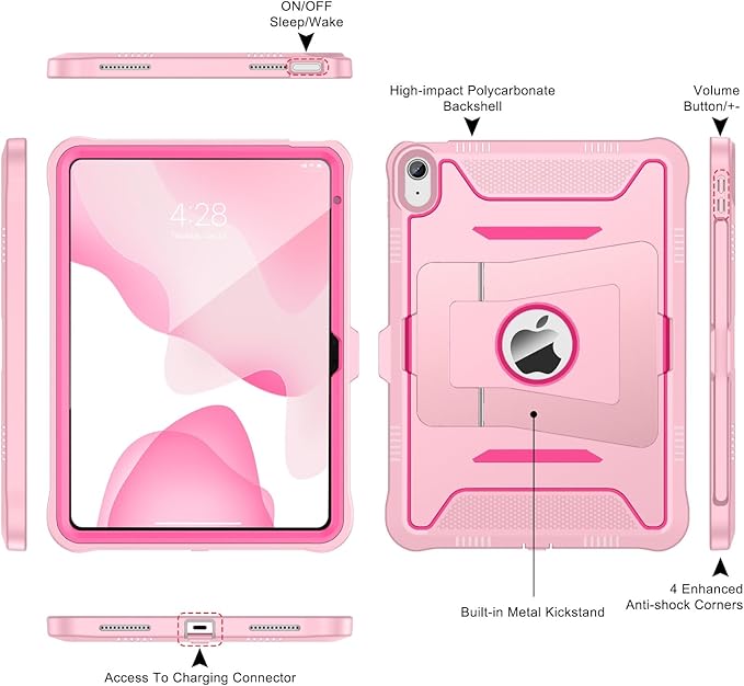 Soke Case for iPad (A16) 11th Generation 11-Inch 2025 /10th Generation 10.9-Inch 2022 with Screen Protector and Multi-Angle Kickstand Rugged Full Body Heavy Duty Protective Cover - Pink