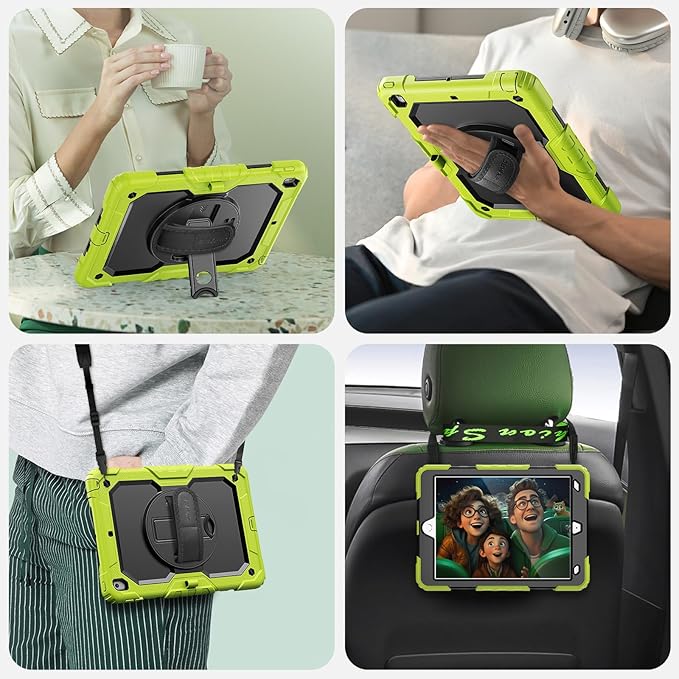 SEYMAC Case for iPad 9th/8th/7th Generation 10.2 inch 2021-2019 Heavy Duty Protective Shockproof Case with Screen Protector Rotating Stand/Handle/Shoulder Strap for iPad 10.2 Green