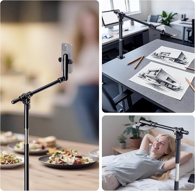 NEEWER Basics Overhead Phone Mount Holder Stand Metal Desk Tripod Camera Rig Compatible with iPhone Android Samsung for Cooking Makeup Drawing Vlogging Live Streaming Filming Video Recording ST013