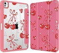 Mektron Case for M5/ M4 iPad Pro 11 inch 2025/2024 with Pencil Holder Compatible Models: A3357/A3358/A3359/A2836/A2837/A3006 Shockproof Cover Clear Shell Cherries Bows C388