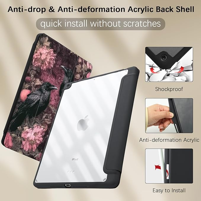Sun Moon Star Case for Ipad Air 13 Inch M2 2024 Boho Retro Floral Cover Mystic Celestial Shell Auto Sleep/Wake Anti-Slip Shockproof Cover with Clear Back &amp Pencil Holder(Girls Women)
