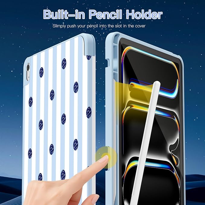 Teryeefi Case for iPad (A16) 11th Generation 11 Inch 2025 &amp iPad 10th Generation 10.9 Inch 2022 with Pencil HolderAuto Wake/SleepTrifold Stand Soft TPU Protective Cover (Creative Blue Stripes)