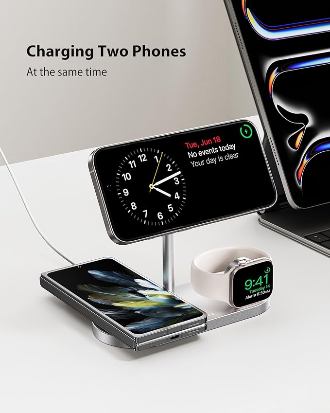 KU XIU X23 PRO 3 in 1 Charging Station 15W Fast Charging Magnetic Wireless Charger Compatible with iPhone 16/15/14/13/12 Series for Watch for AirPods 3/2/Pro &amp Multiple Qi Devices