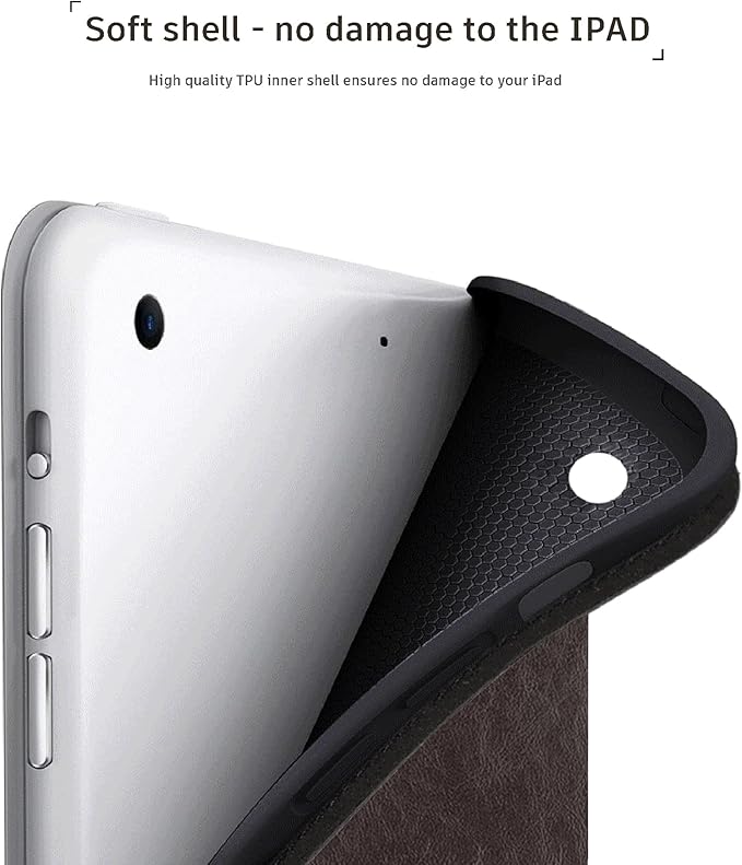 for Ipad Case 10.2-inch 9th/8th/7th Gen 2021/2020/2019 Genuine Leather Cover Protective ShellAuto Wake/Sleep.Dark Brown