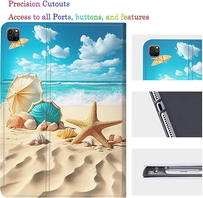 Case for iPad Pro 13 Inch M4 (iPad 7th Generation 2024)Adjustable Stand Auto Wake/Sleep Function Full Body Protection Cover - Summer Beach