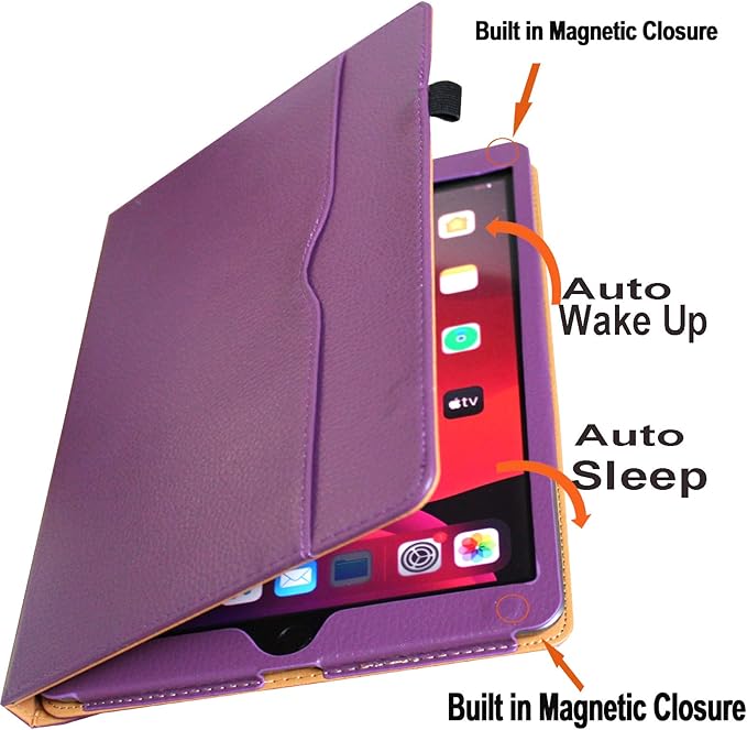 Case for iPad 9th 8th 7th Generation 360 Rotating Smart Cover Folio Stand with Pocket Auto Wake Up/Sleep for 2021 2020 2019 iPad 10.2 A2197 A2198 A2199 A2200 A2602 A2603 (Purple)