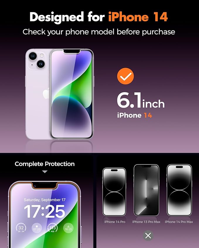 UNBREAKcable 4PCS Screen Protector for iPhone 14-2 Privacy Tempered Glass+2 Clear Glass Double Shatterproof [Easy Installation Frame] [9H Hardness] [Case Friendly] Anti-Scratch for iPhone 6.1 inch