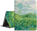 Compatible with iPad Case iPad Air 7th/6th 11 2025/ iPad Air 5th/4th Gen 10.9 - Cute Leather Cover -with Landscape Art Design - with Pencil Holder - Lightweight Green Vintage Painting
