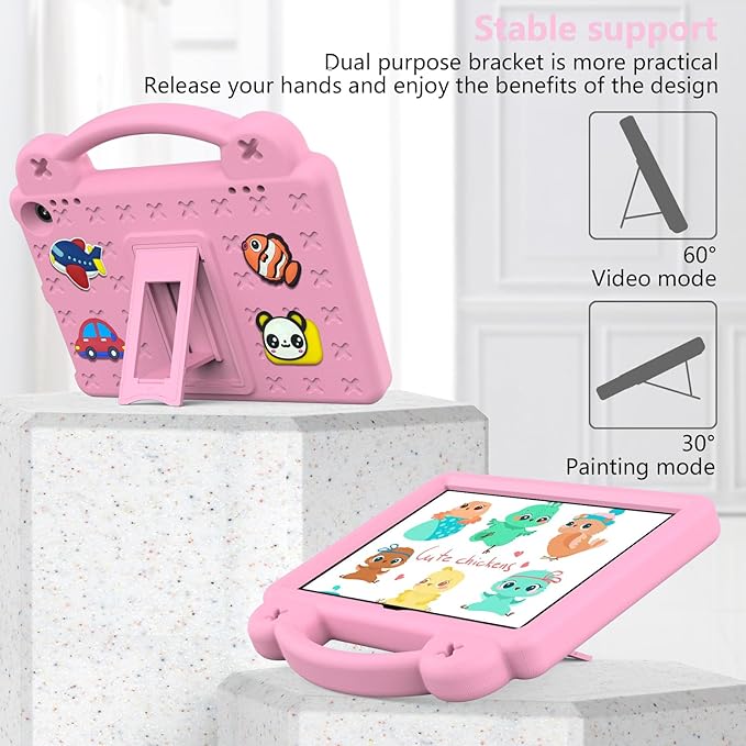 Compatible with Amazon Fire HD 8/HD 8 Plus (2020/2022)/Fire HD 8 2024 Tablet Case Kids Friendly Universal Lightweight Shockproof Protective Case with Shoulder Strap &amp Stand Handle Pink