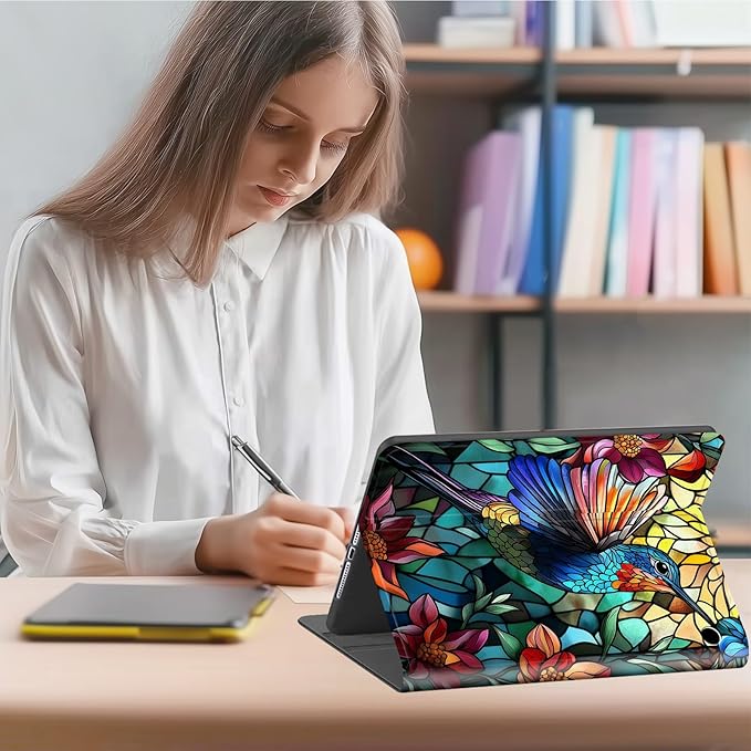 Case for Amazon Fire HD 10 and 10 Plus Tablet (13th/11th Gen 2023/2021 Release) Multi-Angle Viewing Leather Smart Stand Back Cover with Auto Sleep Wake Gorgeous Hummingbird