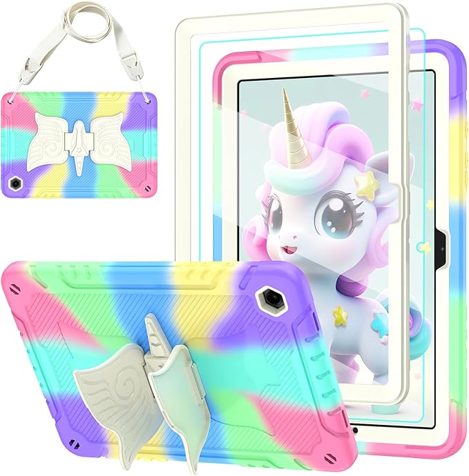 Case for Samsung Galaxy Tab A11+ Plus/ A9+ 11 inch 2025/2023 with Screen ProtectorUnicorn Stand Shoulder StrapShockproof for Galaxy Tab A11 Plus/A9 Plus Tablet Case Kids Girls (Colourful)