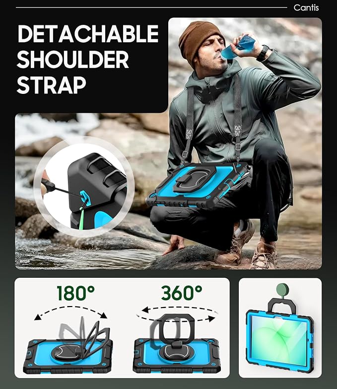 Cantis Case for Samsung Galaxy Tab A11 Plus 11 Inch 2026 (SM-X230/X236/X238) Shockproof Case for Tab A11+ with Screen Protector/Rotating Stand/Pen Holder/Shoulder Strap Black+Blue